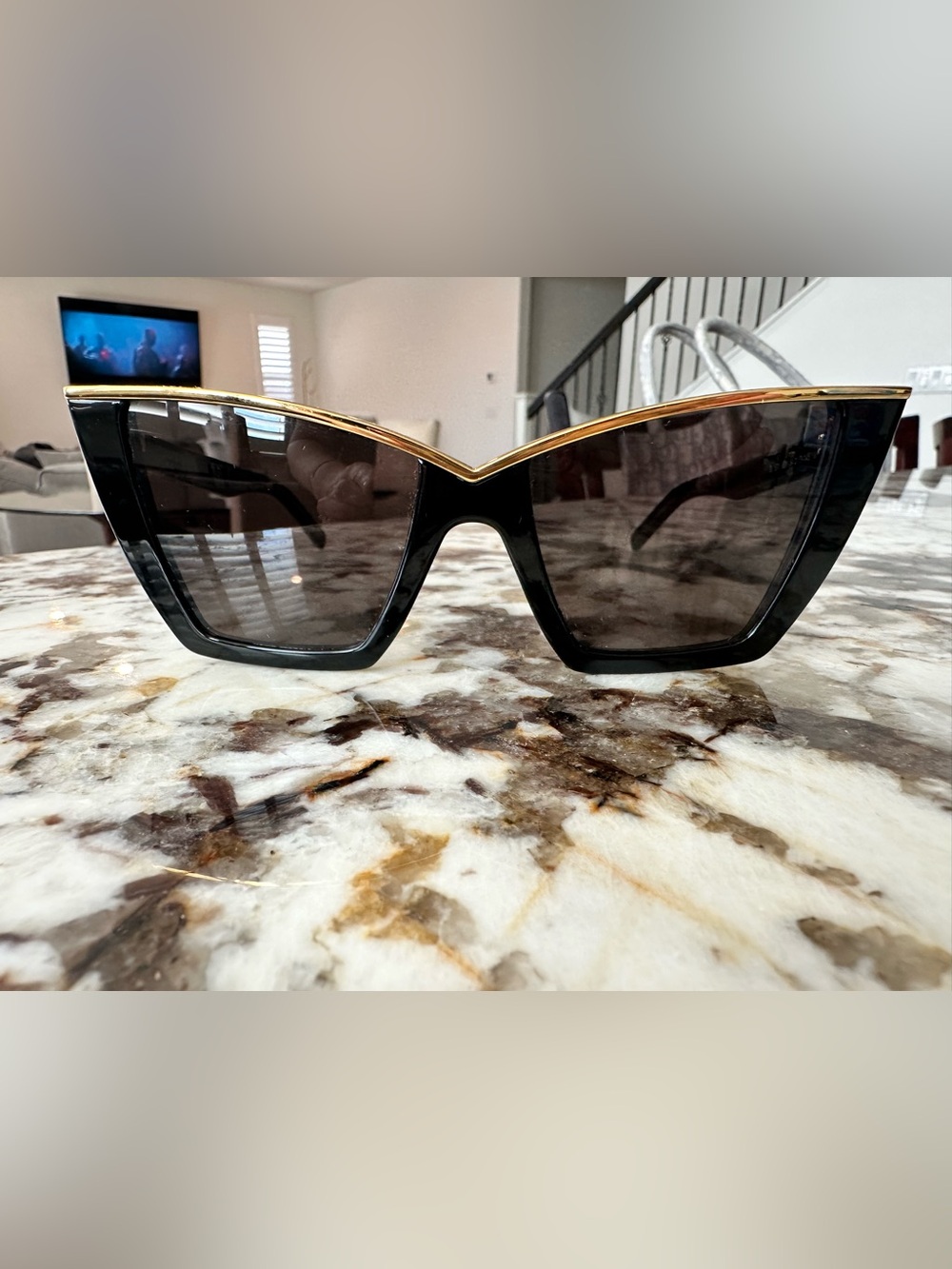 YSL Black Cat-Eye Sunglasses with Gold Accent